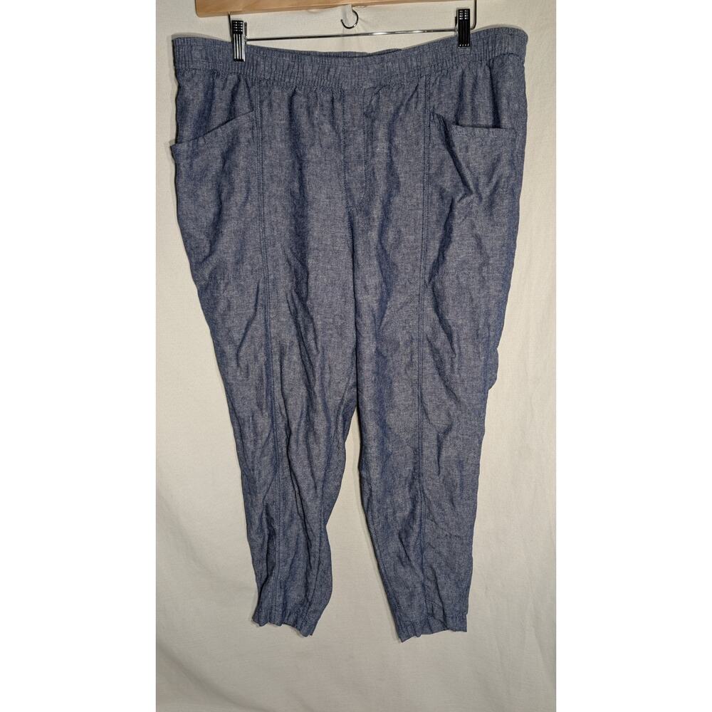 Old Navy Womens Linen Blend Pants Size XL Chambray Blue Elastic Waist Cropped